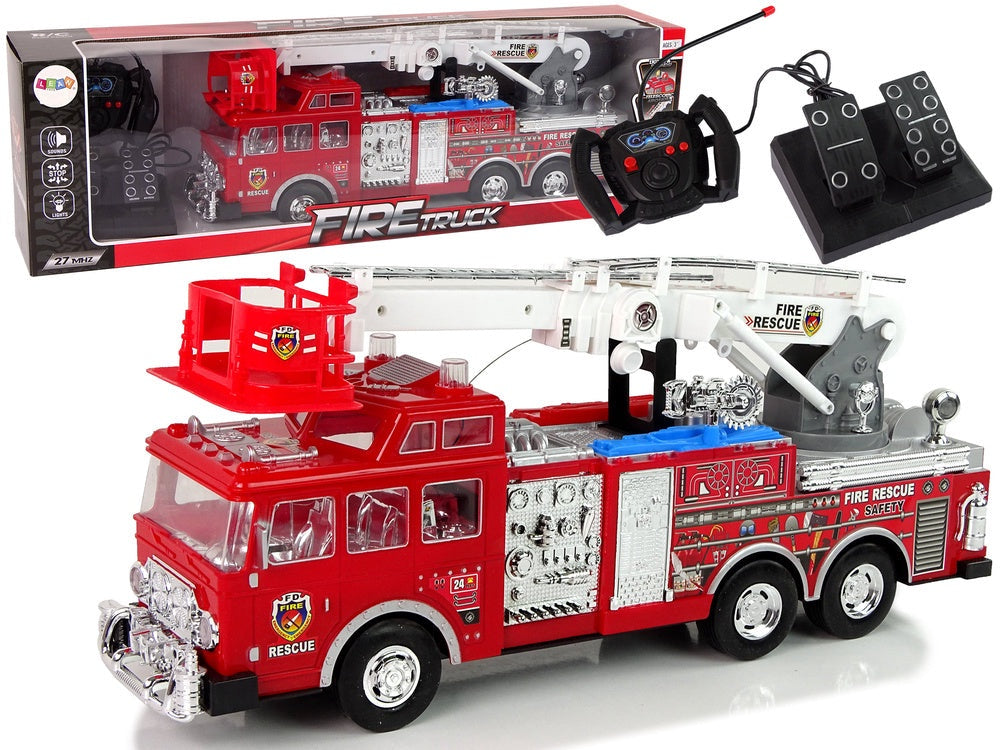 Radiostyrd brandbil med utdragbar stege 44 cm, ljud & ljus 3+
