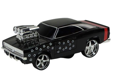 Radiostyrd driftbil 1:18 svart 2,4GHz med ljus/ljud + batteri/laddare