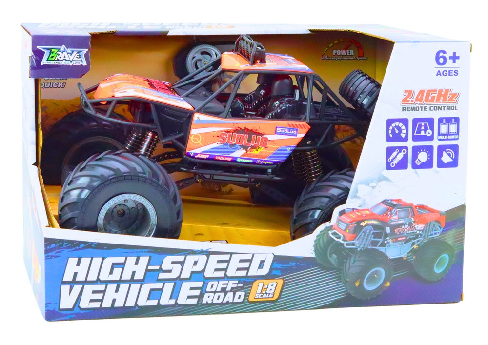 Radiostyrd offroadbil 1:8 2.4GHz 12 km/h 30 m orange med batteri