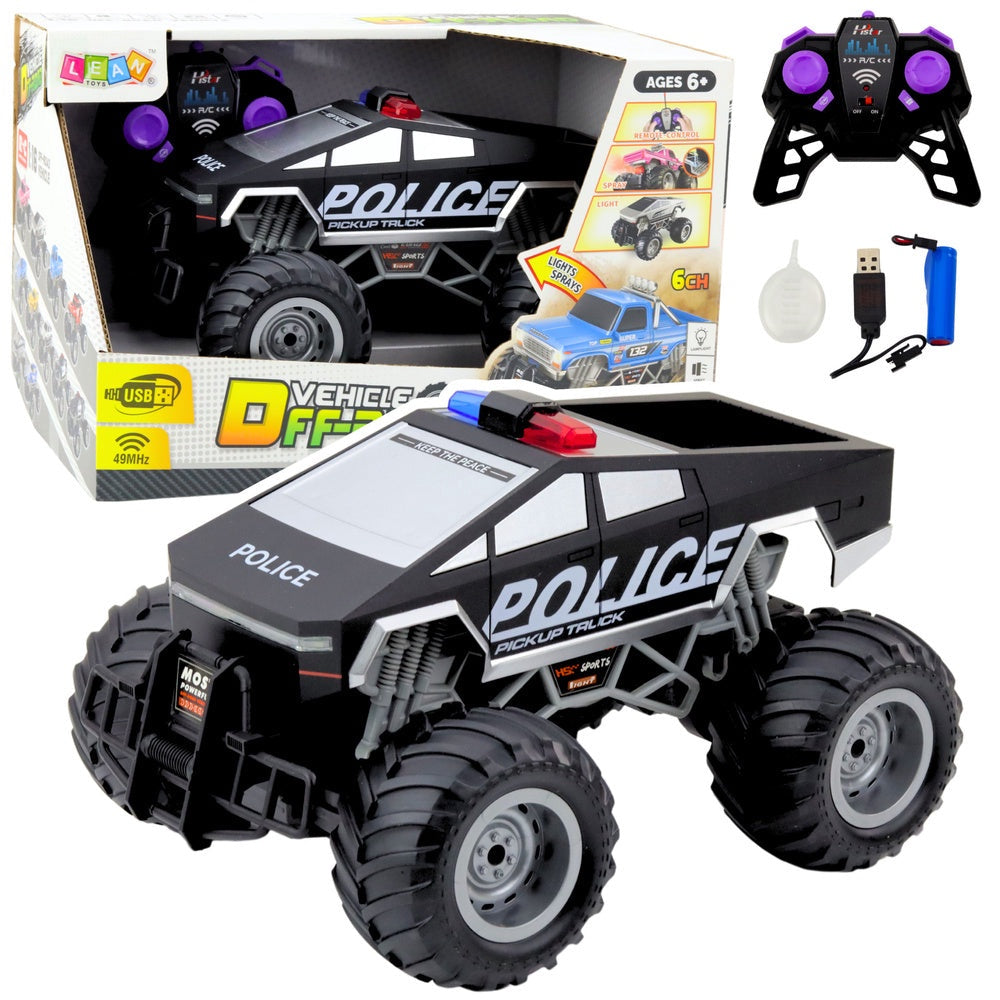 Radiostyrd off-road polisbil 1:16 med LED och sprayeffekt USB