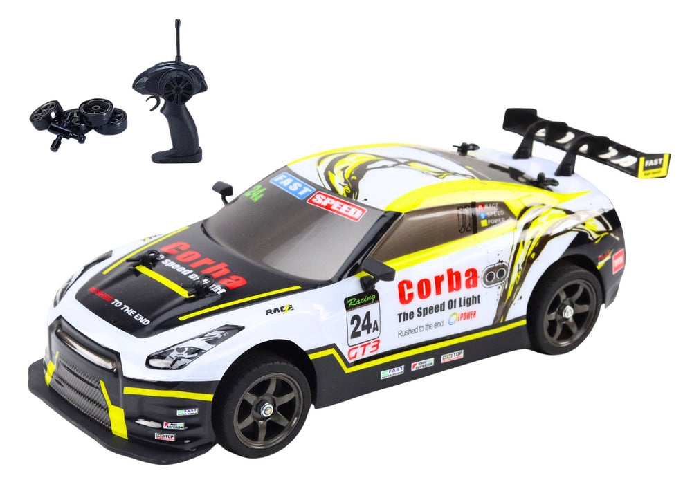 Radiostyrd rallybil 1:16 2,4 GHz 15 km/h med extra hjul
