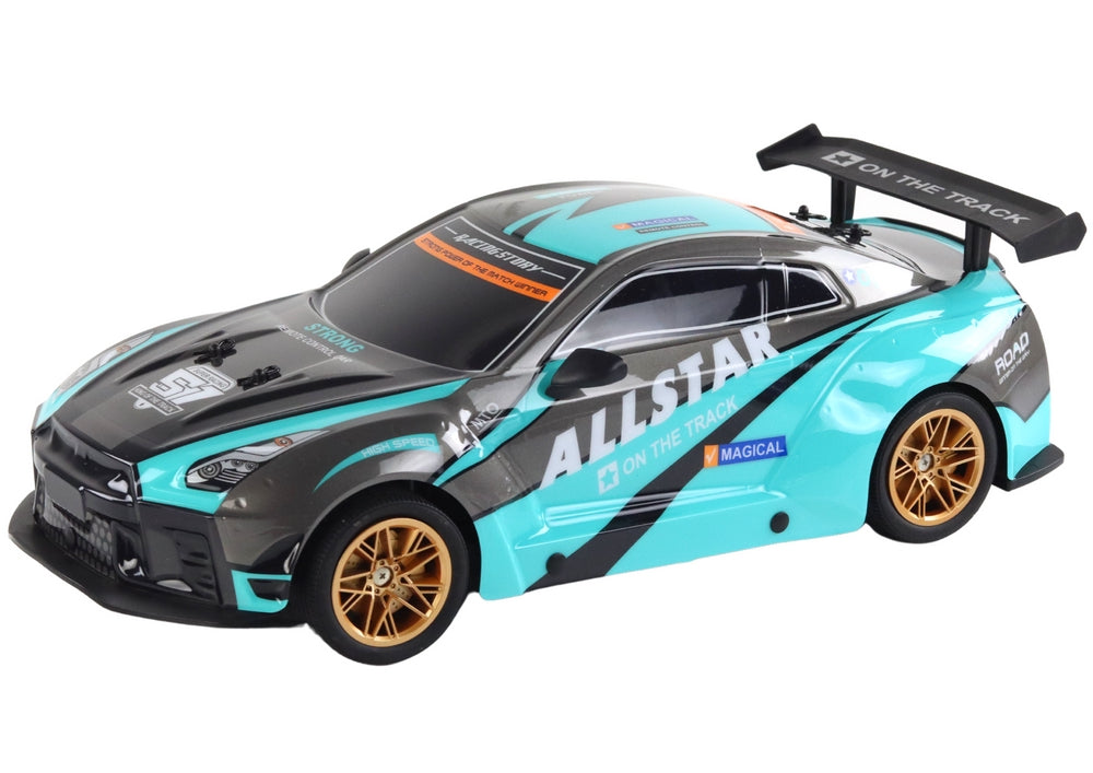 Radiostyrd sportbil 1:10 25 km/h 2.4G turkos/svart med 7.4V batteri