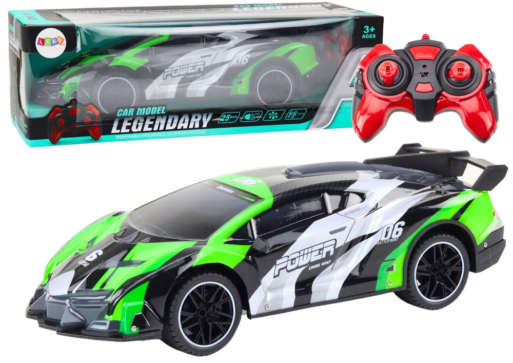 Radiostyrd sportbil 1:10 25 km/h LED 2.4G grön, 6xAA