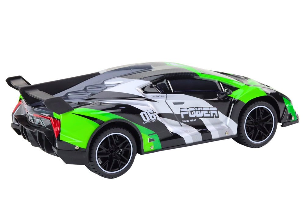 Radiostyrd sportbil 1:10 25 km/h LED 2.4G grön, 6xAA