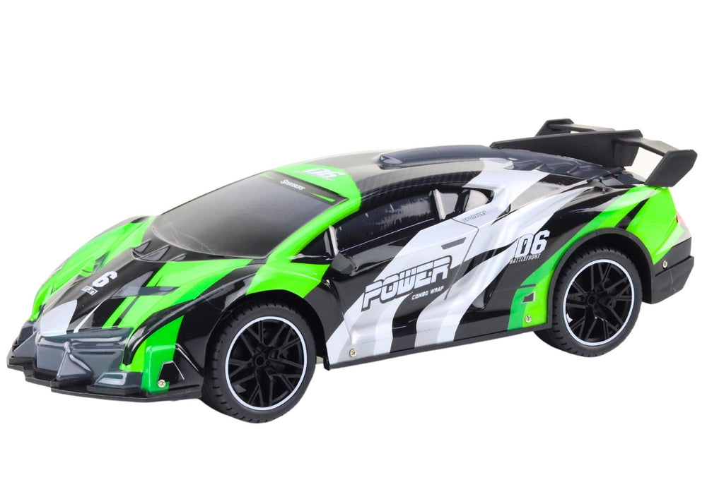 Radiostyrd sportbil 1:10 25 km/h LED 2.4G grön, 6xAA