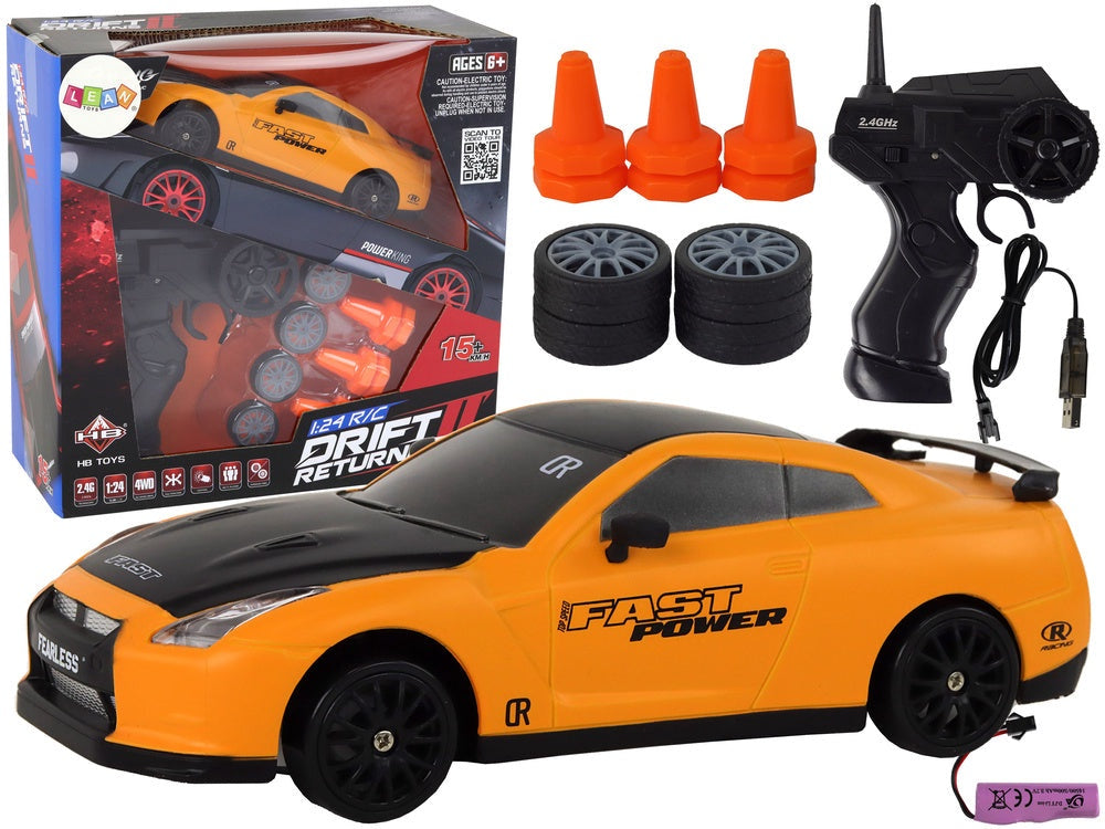 Radiostyrd sportbil 1:24 2.4 GHz 15 km/h drift-hjul 6 koner
