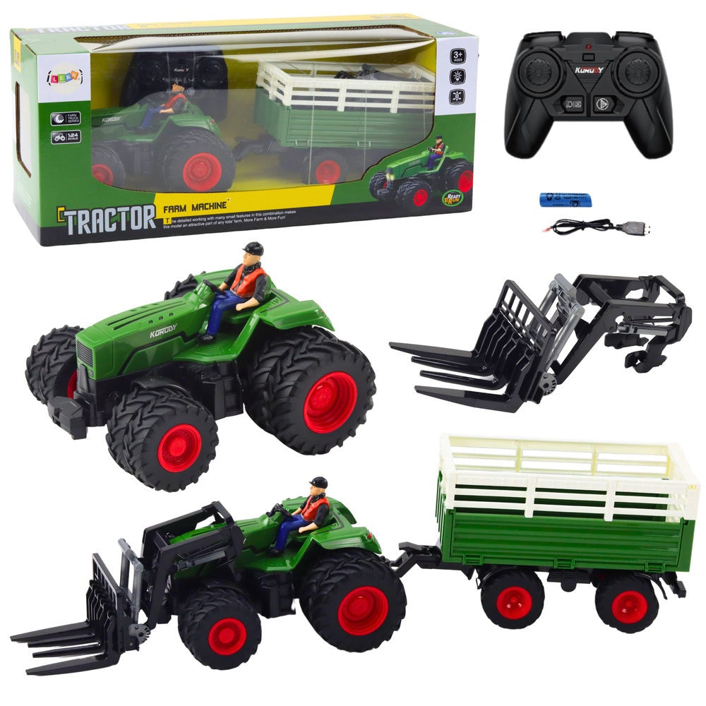 Radiostyrd traktor med släp och gafflar 2.4 GHz 1:24 42 cm