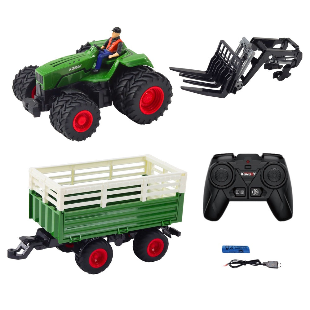 Radiostyrd traktor med släp och gafflar 2.4 GHz 1:24 42 cm