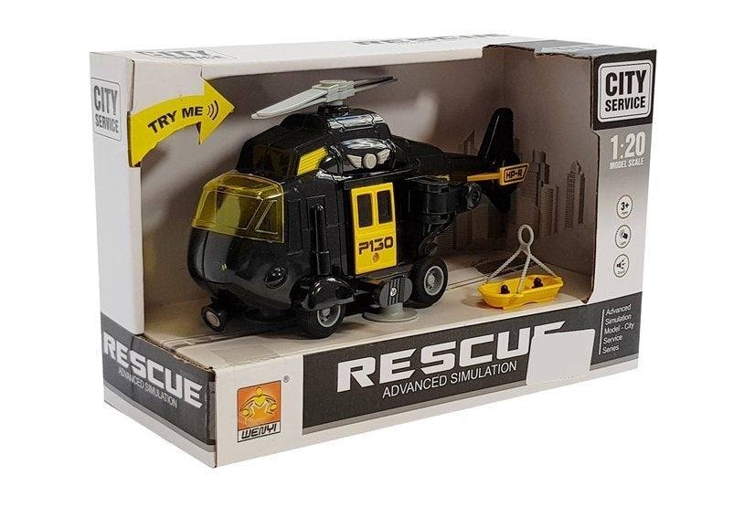 Räddningshelikopter leksak 1:20 med ljud/ljus och transportkrok 21 cm