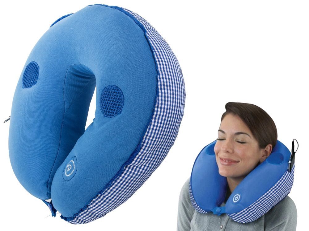 Resekudde nackkudde med vibrationsmassage och högtalare 27x26 cm
