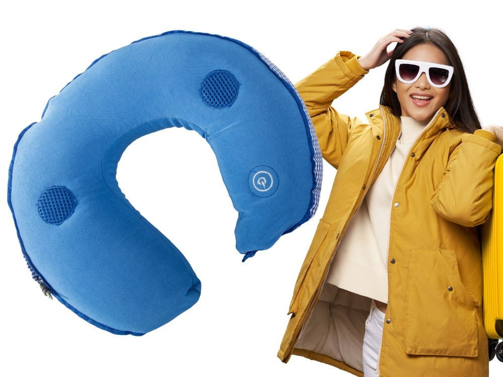 Resekudde nackkudde med vibrationsmassage och högtalare 27x26 cm