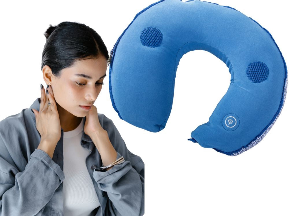 Resekudde nackkudde med vibrationsmassage och högtalare 27x26 cm