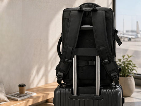 Reseryggsäck 50x36x23 cm med vakuumpump, vakuoficka & laptopfack, svart