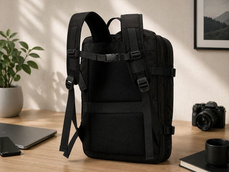 Reseryggsäck 50x36x23 cm med vakuumpump, vakuoficka & laptopfack, svart