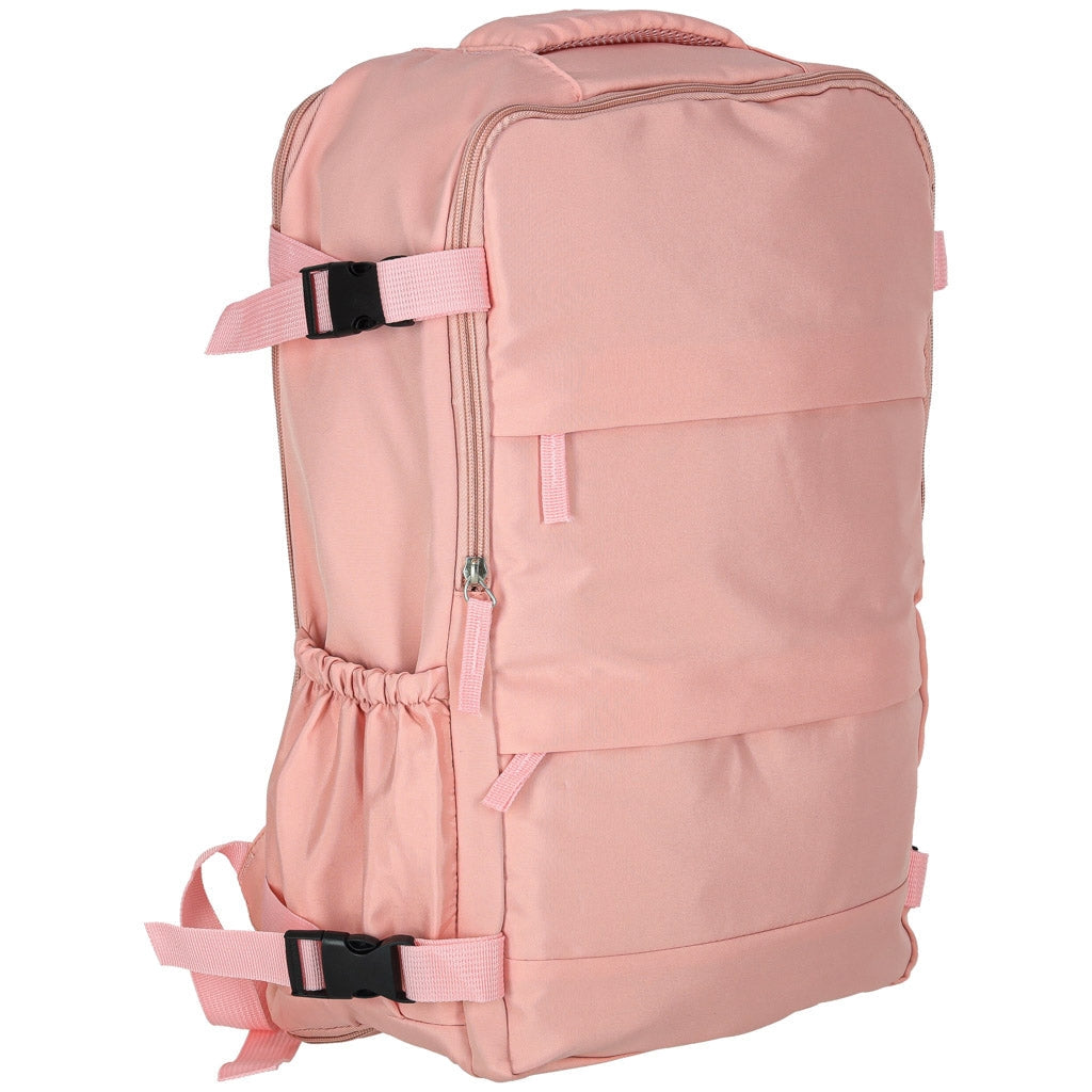 Reseryggsäck rosa 45x30 cm 3 fack med utvidgbart bottenfack