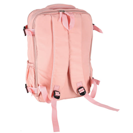 Reseryggsäck rosa 45x30 cm 3 fack med utvidgbart bottenfack
