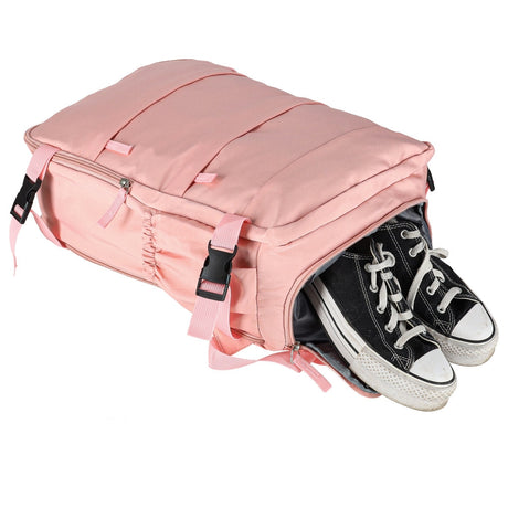 Reseryggsäck rosa 45x30 cm 3 fack med utvidgbart bottenfack