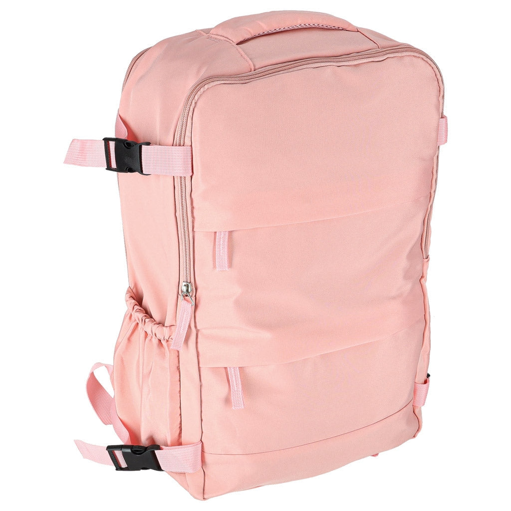 Reseryggsäck rosa 45x30 cm 3 fack med utvidgbart bottenfack