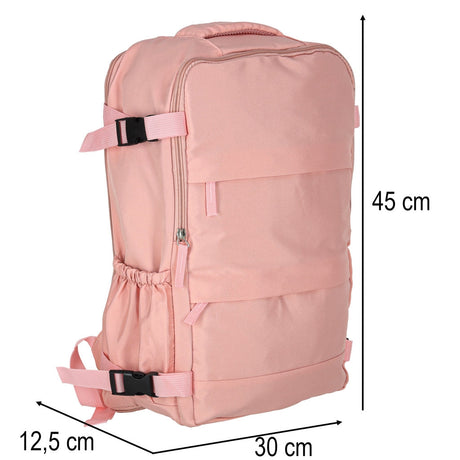 Reseryggsäck rosa 45x30 cm 3 fack med utvidgbart bottenfack