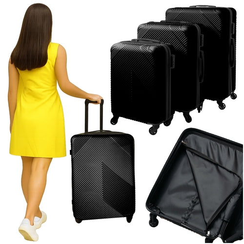 Resväska set 3-pack svart ABS med 4 hjul och kombinationslås