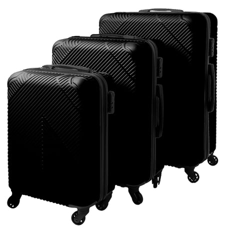 Resväska set 3-pack svart ABS med 4 hjul och kombinationslås