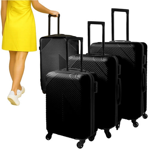 Resväska set 3-pack svart ABS med 4 hjul och kombinationslås