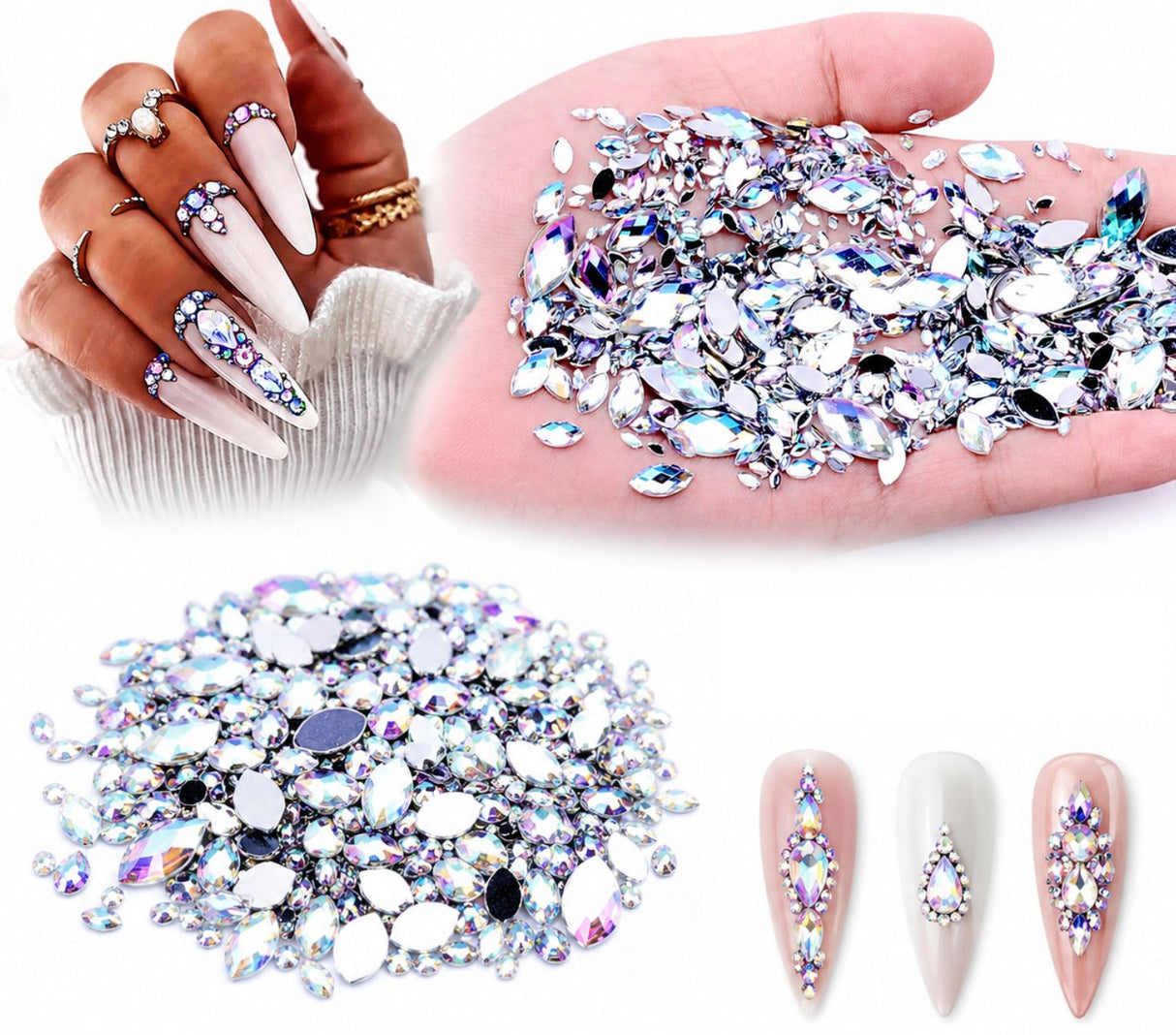 Rhinestones för naglar mixade storlekar 7 stl ca 600 st
