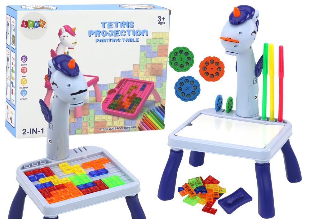 Ritbord med projektor och Tetris-pussel 2-i-1 blå, 12 pennor