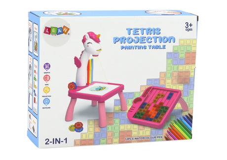 Ritbord med projektor och Tetris-pussel 2-i-1 blå, 12 pennor