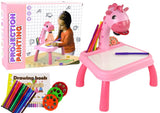 Ritprojektor dinosaurie med bord, 12 markörer, 24 motiv, rosa