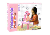 Ritprojektor dinosaurie med bord, 12 markörer, 24 motiv, rosa