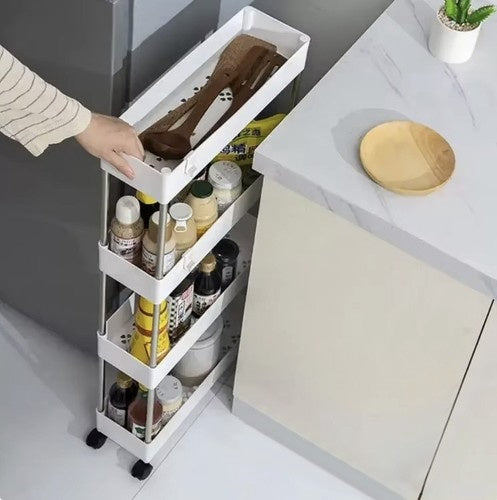Rullhylla på hjul 4 nivåer vit PP/rostfritt stål 91,5x37x12 cm