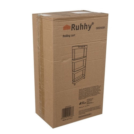Rullhylla på hjul 4 nivåer vit PP/rostfritt stål 91,5x37x12 cm