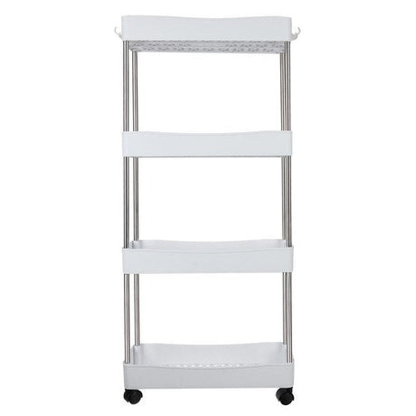 Rullhylla på hjul 4 nivåer vit PP/rostfritt stål 91,5x37x12 cm