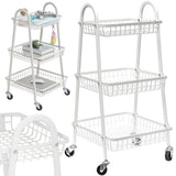 Rullvagn 3 hyllplan metall vit med hjul 78x40x32 cm