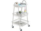 Rullvagn 3 hyllplan metall vit med hjul 78x40x32 cm