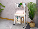 Rullvagn 3 hyllplan metall vit med hjul 78x40x32 cm