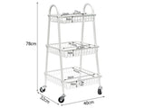 Rullvagn 3 hyllplan metall vit med hjul 78x40x32 cm