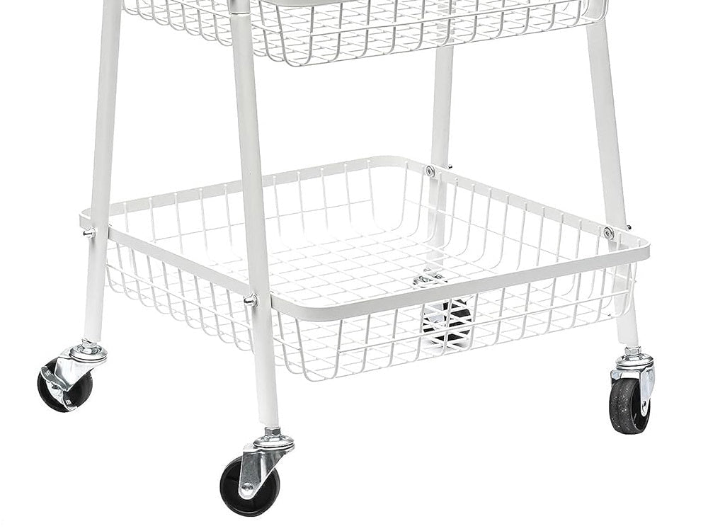 Rullvagn 3 hyllplan metall vit med hjul 78x40x32 cm