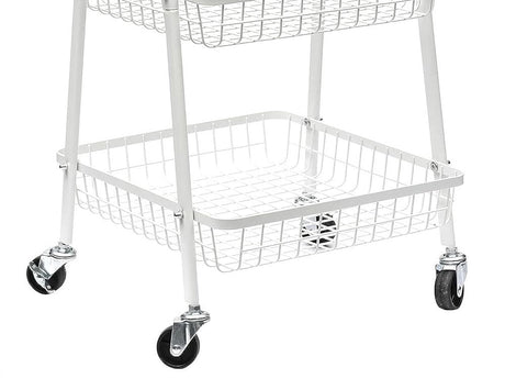 Rullvagn 3 hyllplan metall vit med hjul 78x40x32 cm