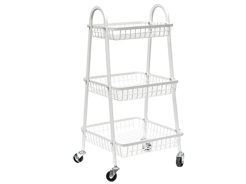 Rullvagn 3 hyllplan metall vit med hjul 78x40x32 cm