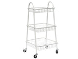 Rullvagn 3 hyllplan metall vit med hjul 78x40x32 cm