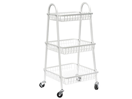 Rullvagn 3 hyllplan metall vit med hjul 78x40x32 cm