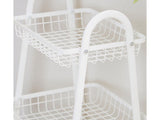 Rullvagn 3 hyllplan metall vit med hjul 78x40x32 cm