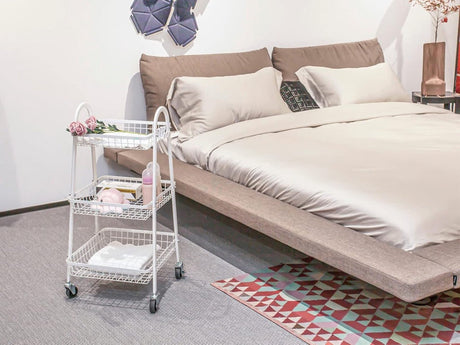Rullvagn 3 hyllplan metall vit med hjul 78x40x32 cm