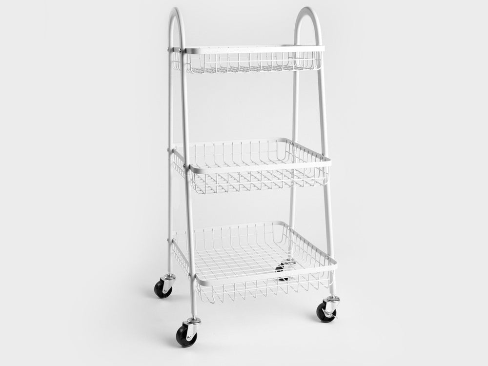 Rullvagn 3 hyllplan metall vit med hjul 78x40x32 cm