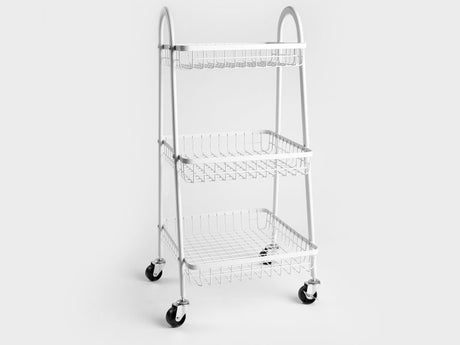 Rullvagn 3 hyllplan metall vit med hjul 78x40x32 cm