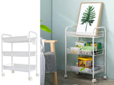 Rullvagn i metall 3 hyllor med hjul och 4 krokar vit 64x44x27