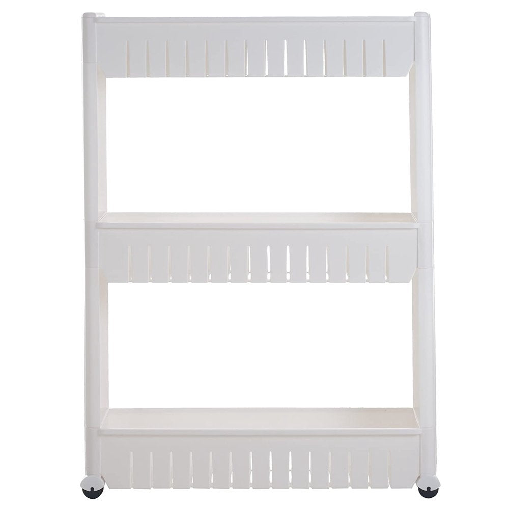 Rullvagn smal med hjul 3 hyllor vit 72x12,5x54,5 cm