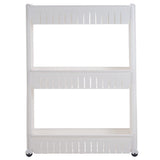 Rullvagn smal med hjul 3 hyllor vit 72x12,5x54,5 cm